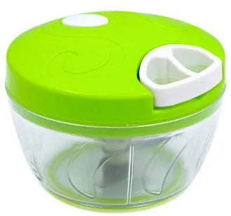 Green manual kitchen chopper grinder with three stainless steel blades, showing 500ml capacity.