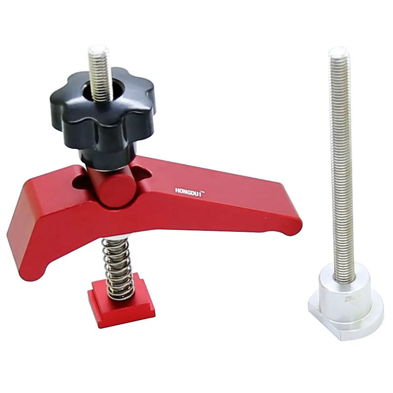 Red aluminium alloy woodworking table block slide holder with flat mouth and 200g weight.