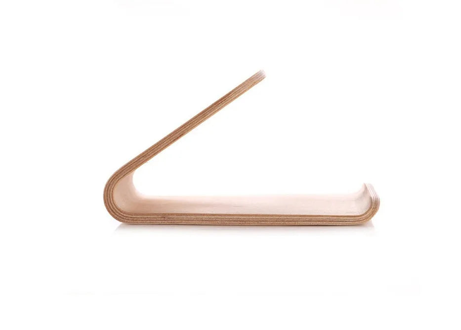 Wooden iPhone charging stand in walnut or white maple finish with cable management