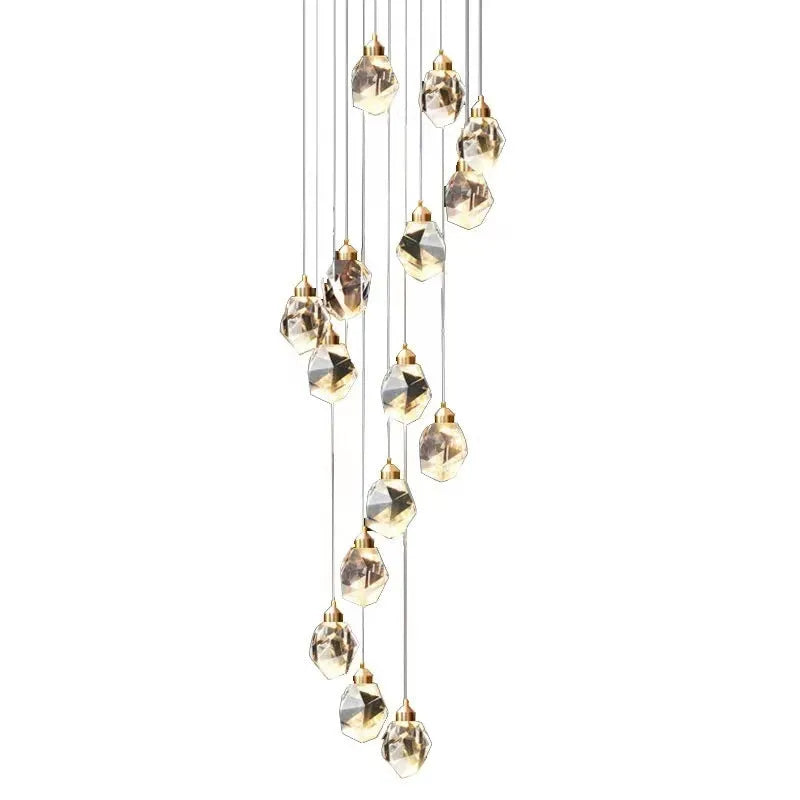 Long crane crystal chandelier ceiling lamp, 220V, available in 10 or 20 heads for duplex stairs and corridors
