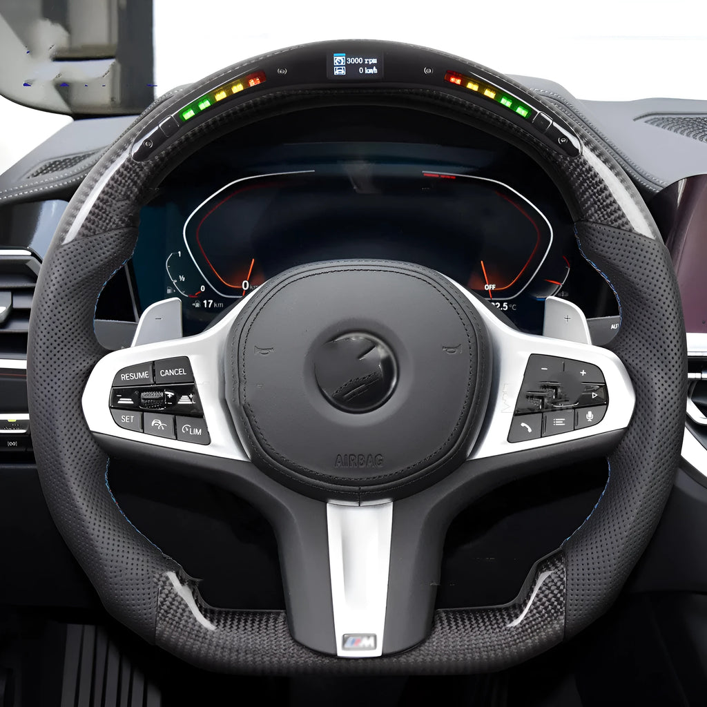 Black carbon fiber intelligent LED sports steering wheel for BMW X3 X5 2019 530i M Sport heating version