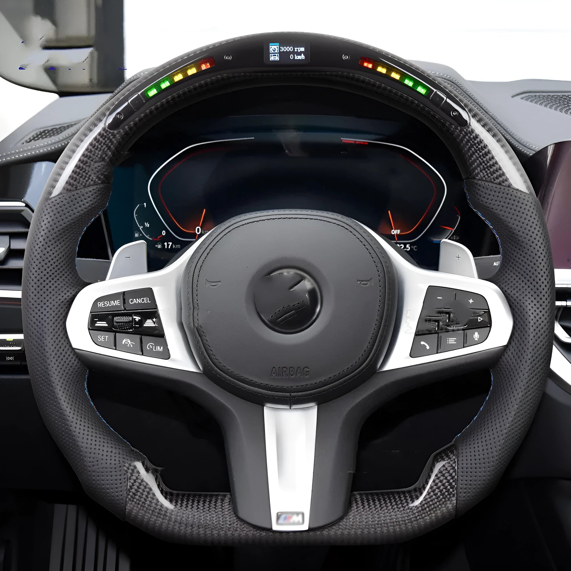 Black carbon fiber intelligent LED sports steering wheel for BMW X3 X5 2019 530i M Sport heating version