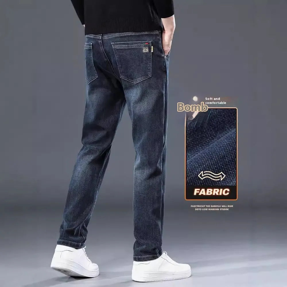 Slim straight casual trousers in polyester fabric with mid waist and zipper fly