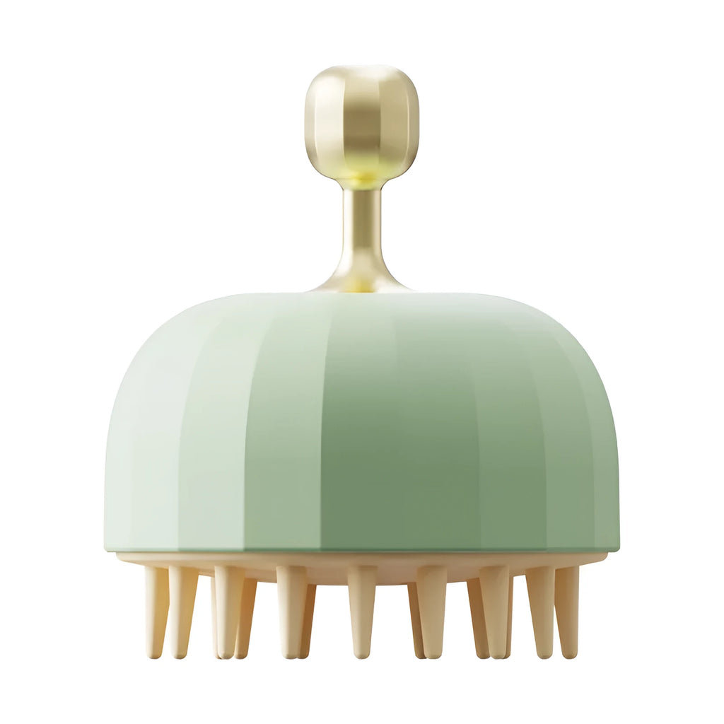 Green pet bath brush with soft bristles and drainage holes for dog and cat grooming