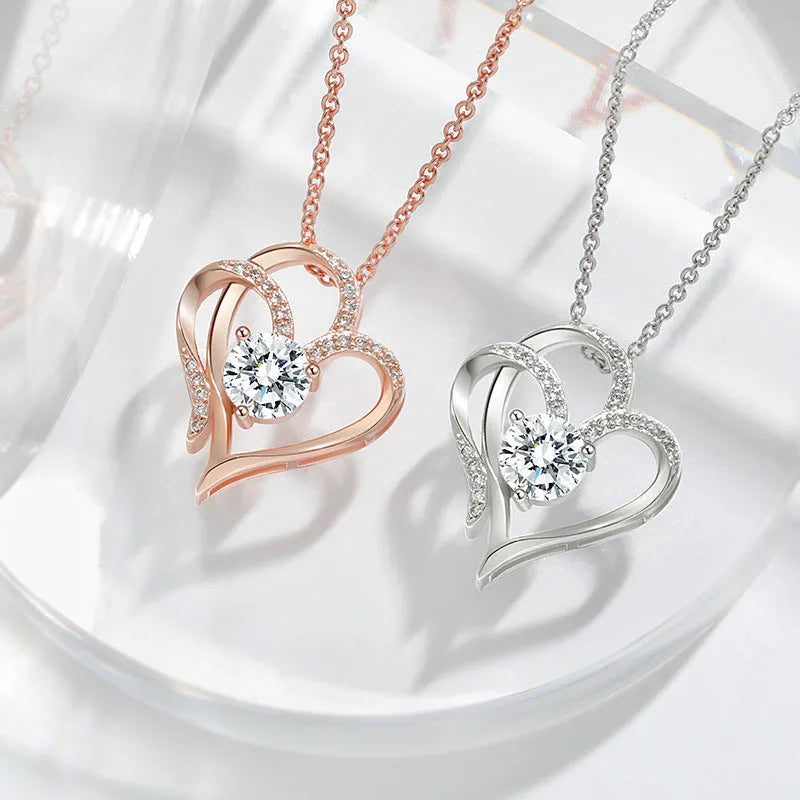 Heart-shaped women's 925 silver necklace in rose gold, white gold and yellow gold colours