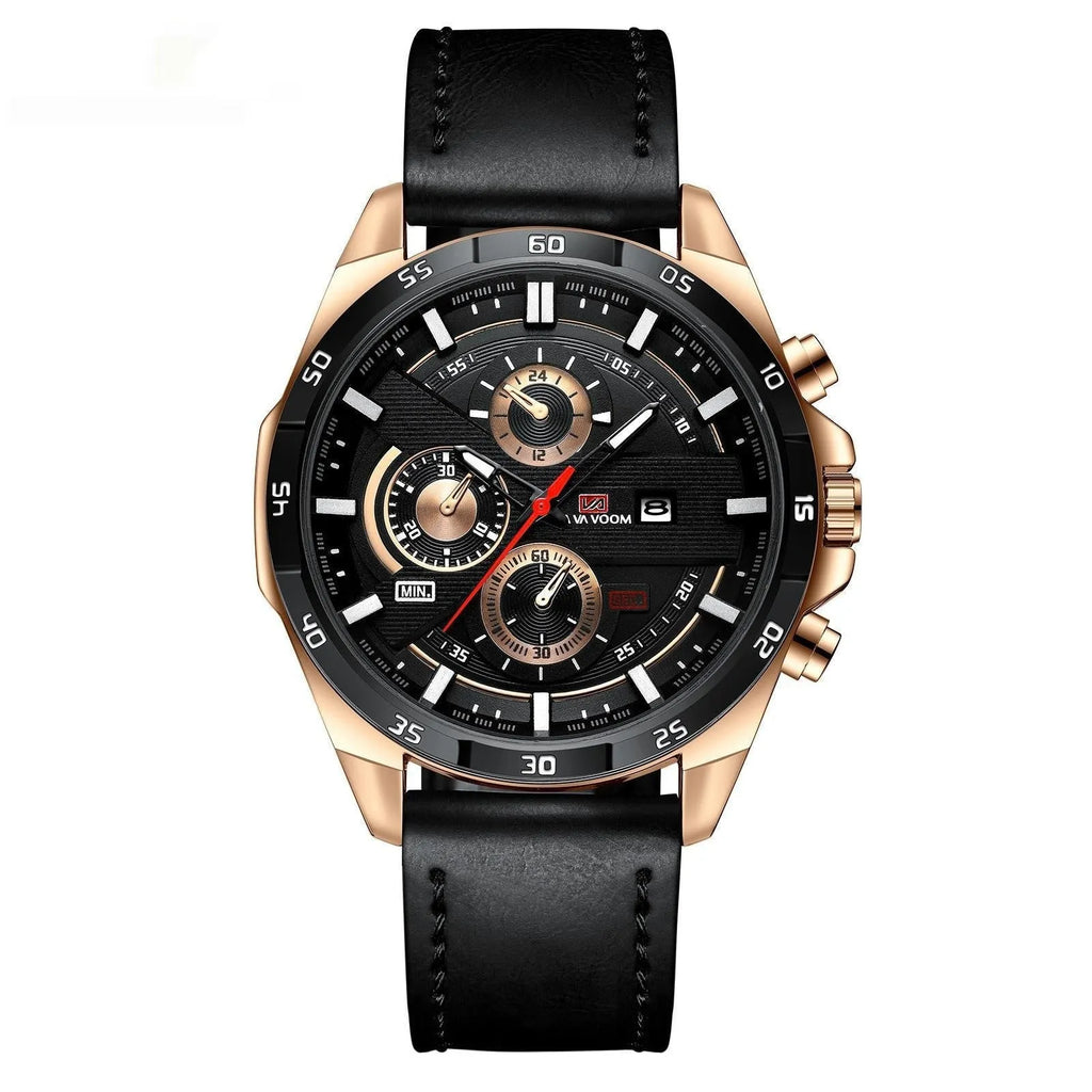 Men's business calendar waterproof quartz watch showing 10mm thickness and colour options