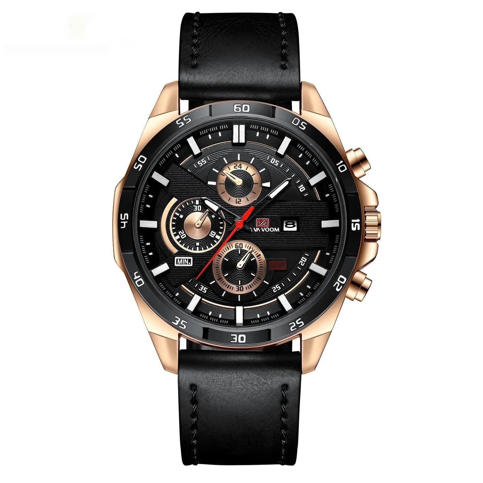 Men's business calendar waterproof quartz watch showing 10mm thickness and colour options