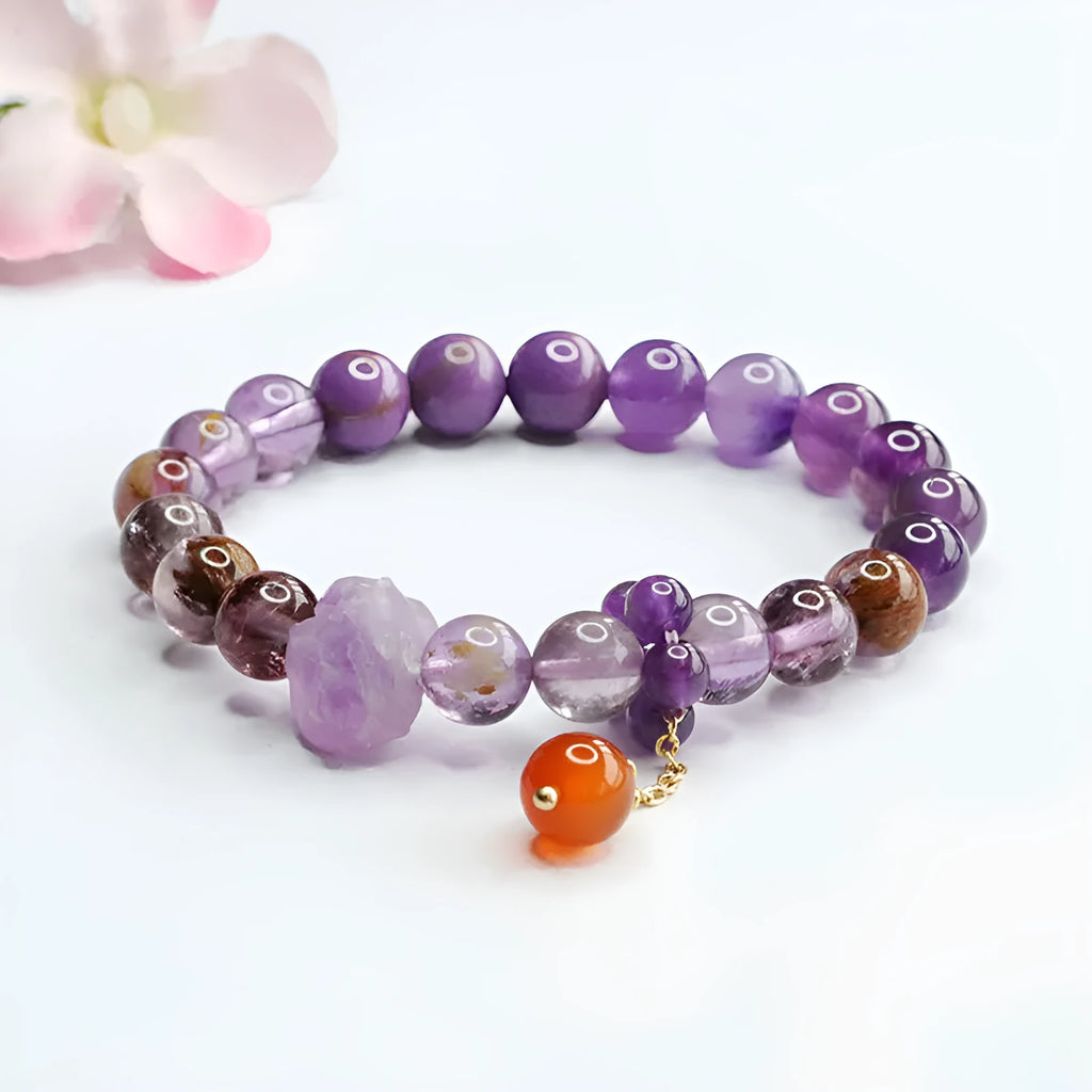 Natural nine purple multi-treasure crystal bracelet with amethyst and red agate beads