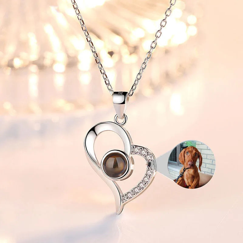 925 silver heart projection photo necklace in Silver or Rose Gold, 20.5 x 16.3 mm pendant with chain