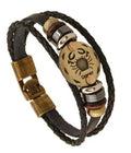 Constellation bracelet with leather strap, metal sign, 1cm width, 20g, available in 12 styles and two lengths