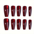 Cat eye mid-length European square wearable false nails, 24 pieces with jelly glue option