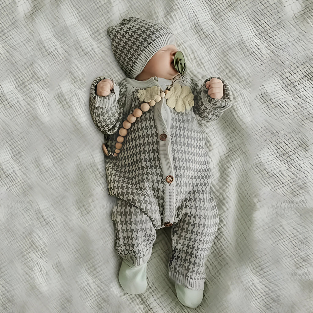 Cotton knitted sweater for babies and children in green, grey, or pink, sizes 70cm to 100cm