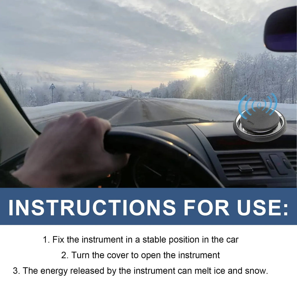 Black square portable car deicing instrument for melting windscreen ice and snow.