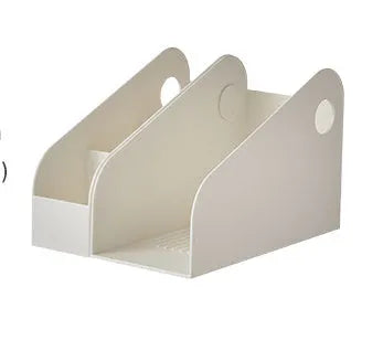 Desktop storage box with two grid compartments in milk coffee colour, dimensions 14.5x17x22cm