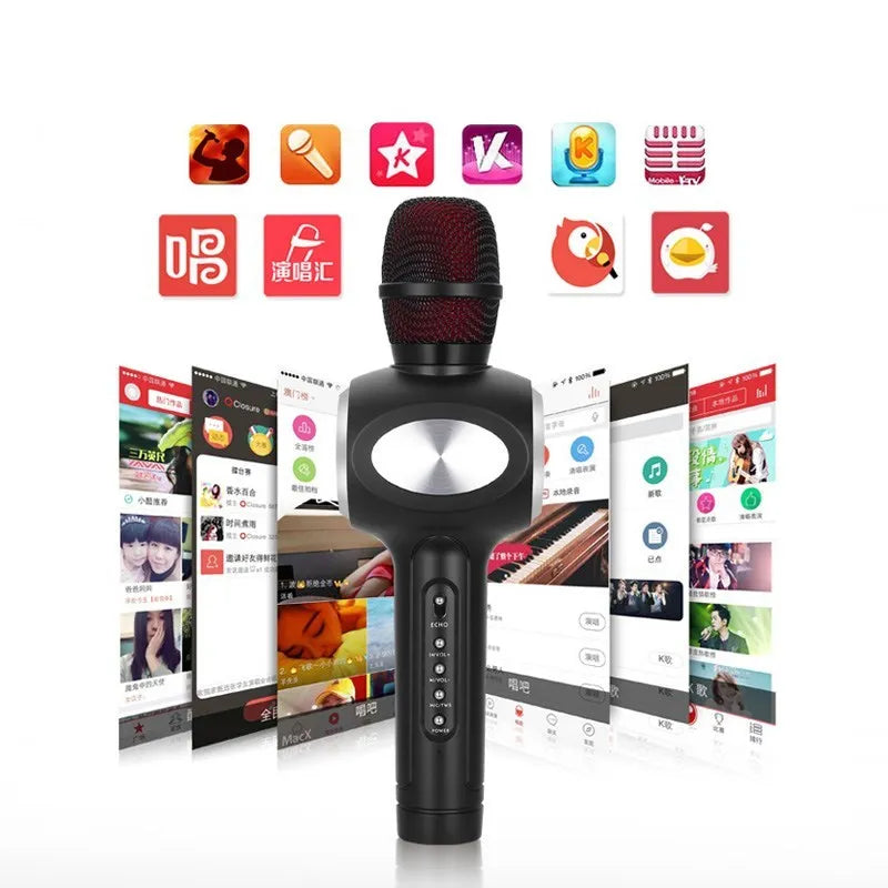 Yaerjia E108 black mobile microphone with built-in speaker for portable karaoke singing