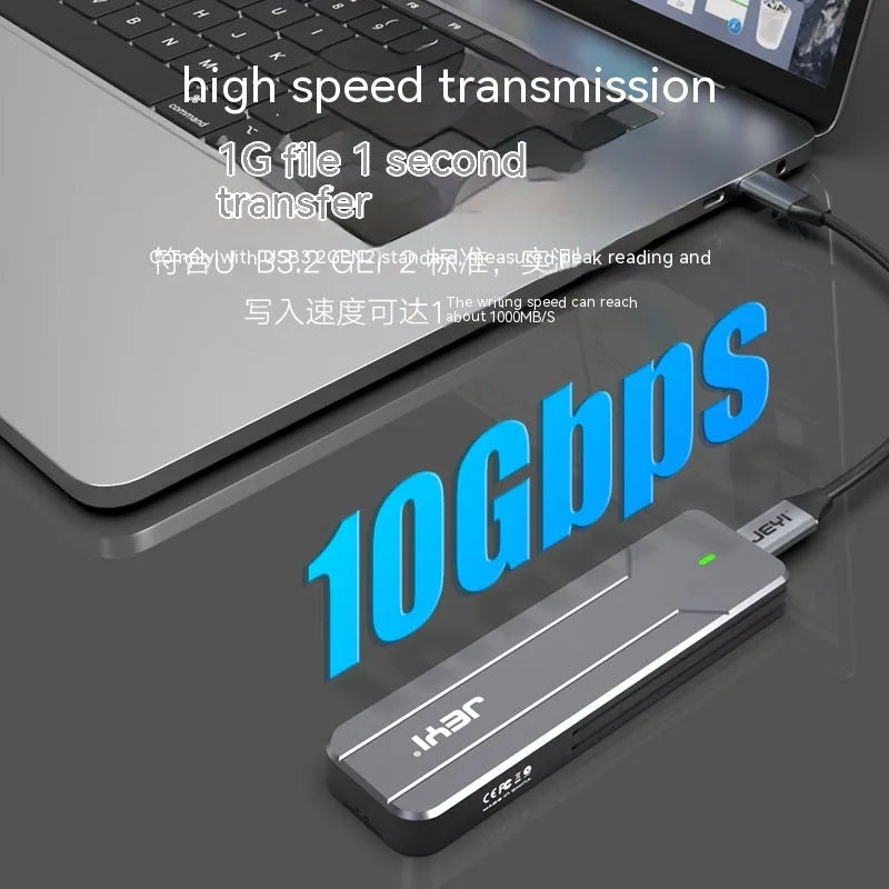 Dark grey all aluminium alloy external M.2 hard drive reader enclosure with AC wire