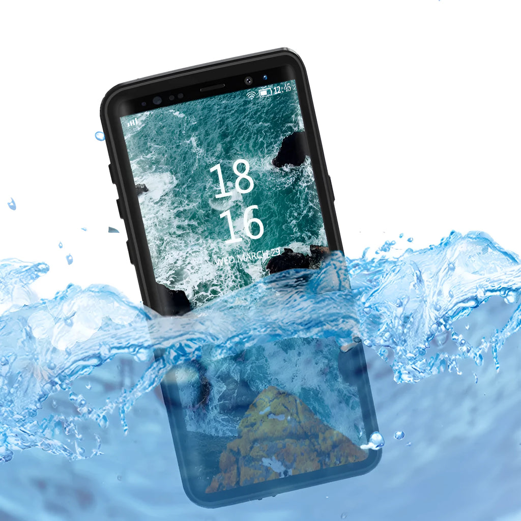 Transparent Samsung Galaxy phone case with IP68 waterproof and shockproof protection in light blue colour