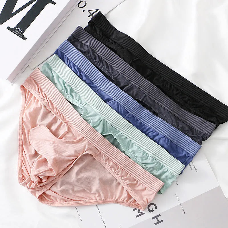 Men's low waist Ice Silk briefs in multiple colours with knitted construction