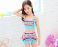 Kids two-piece bikini swimsuit in polyester fibre, available in blue or pink, sizes S to 3XL