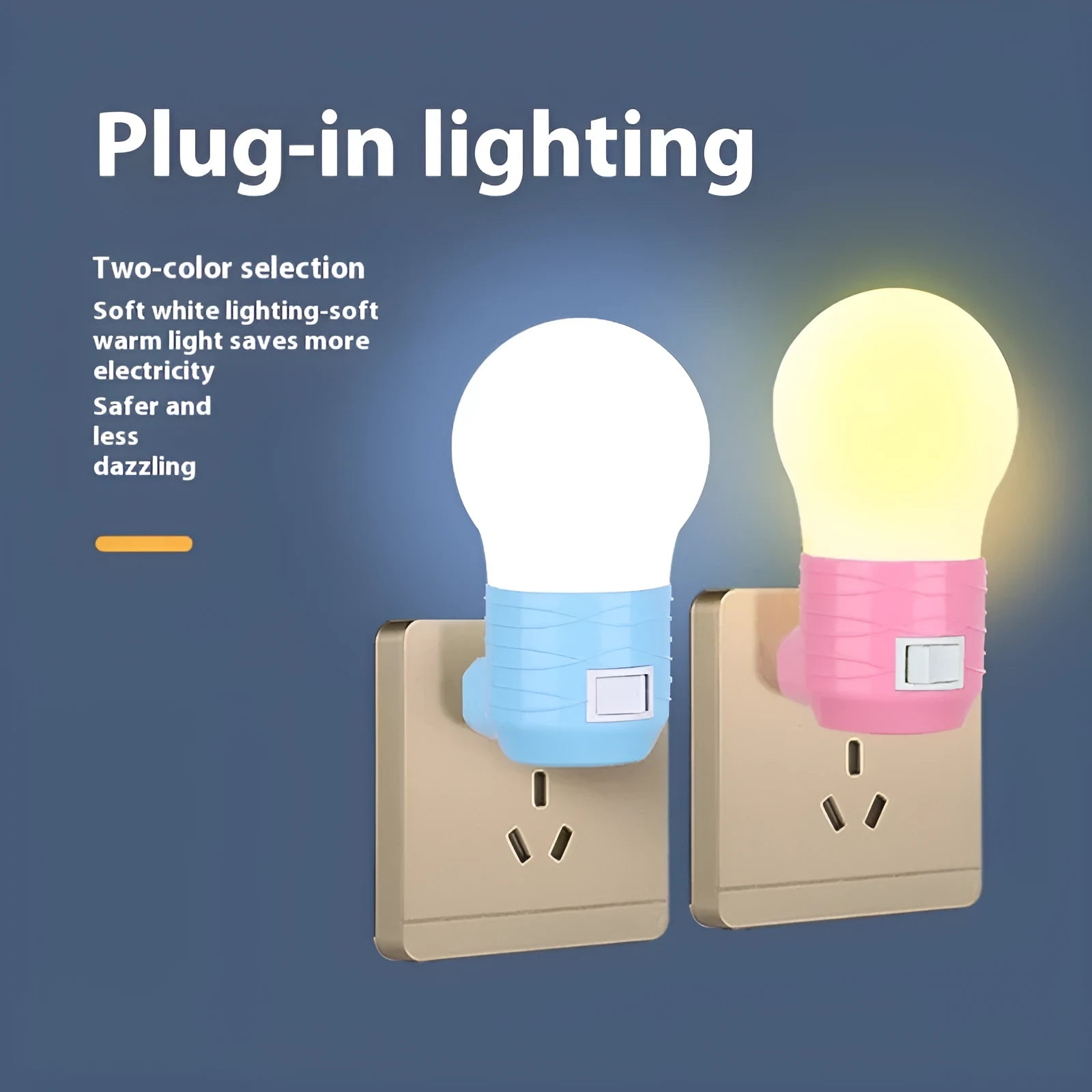 Plug-in bedside baby night feeding lamp with round design in white, blue, or pink shell options