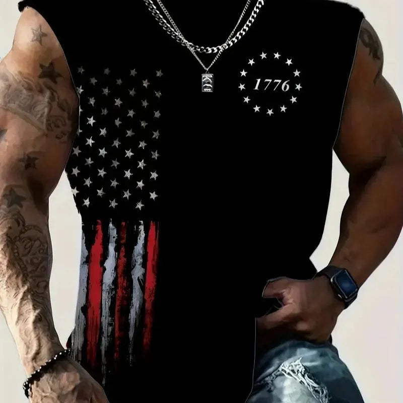 Men's digital print polyester vest top sleeveless casual summer top