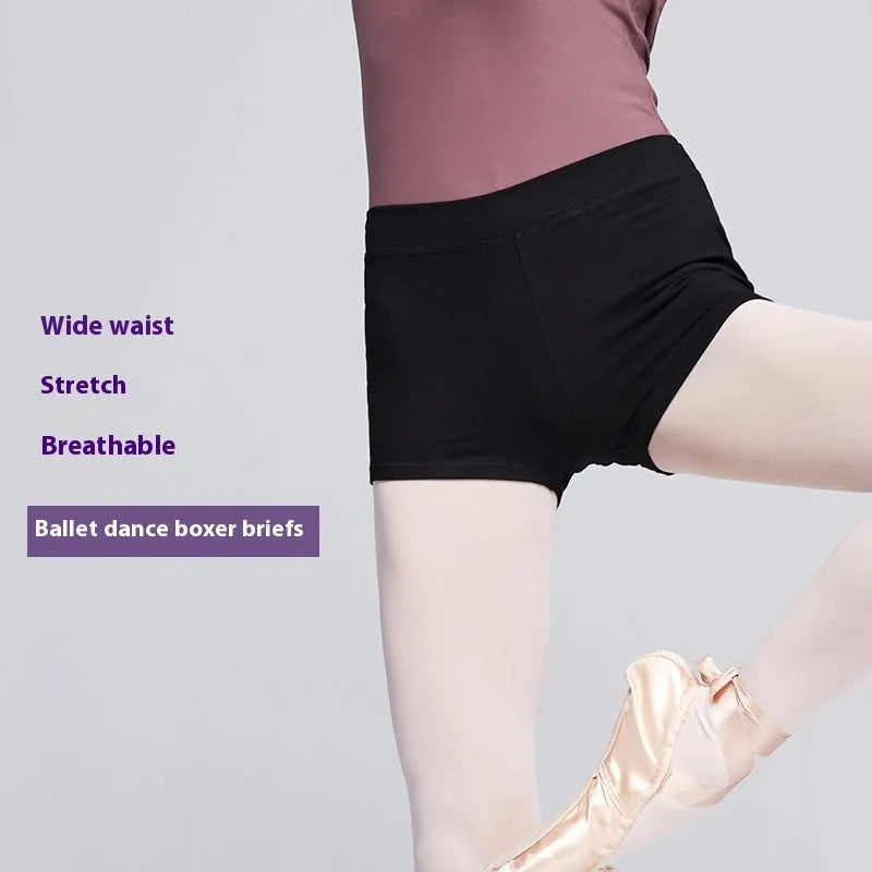 Women's black cotton blend ballet practice shorts for dance exercise