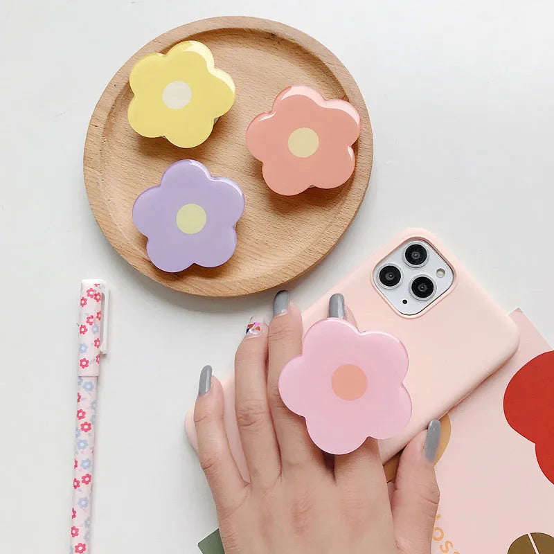 Plastic mobile phone airbag bracket desktop stand flower design colour options blue green orange pink purple yellow