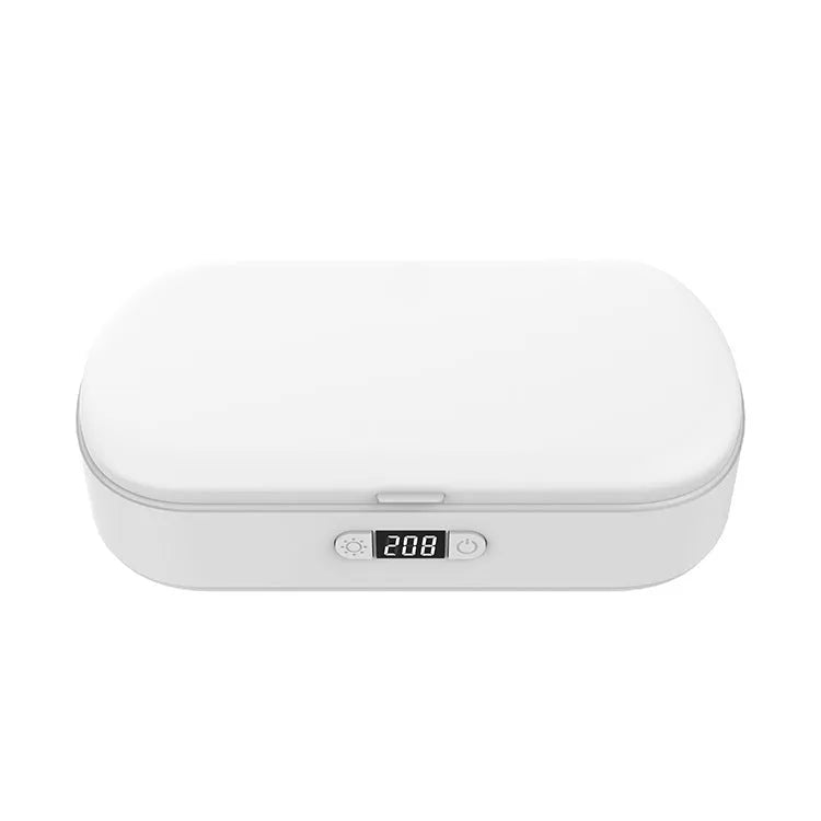 White ABS wireless sterilizer box with UV light for disinfecting phones and jewelry
