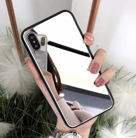 Black mirror back cover case for iPhone showing reflective surface.