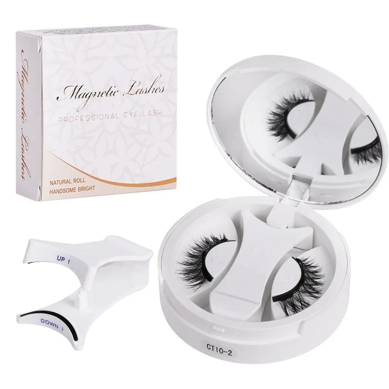 Portable magnetic false eyelashes case with an integrated soap holder in chemical fibre material.