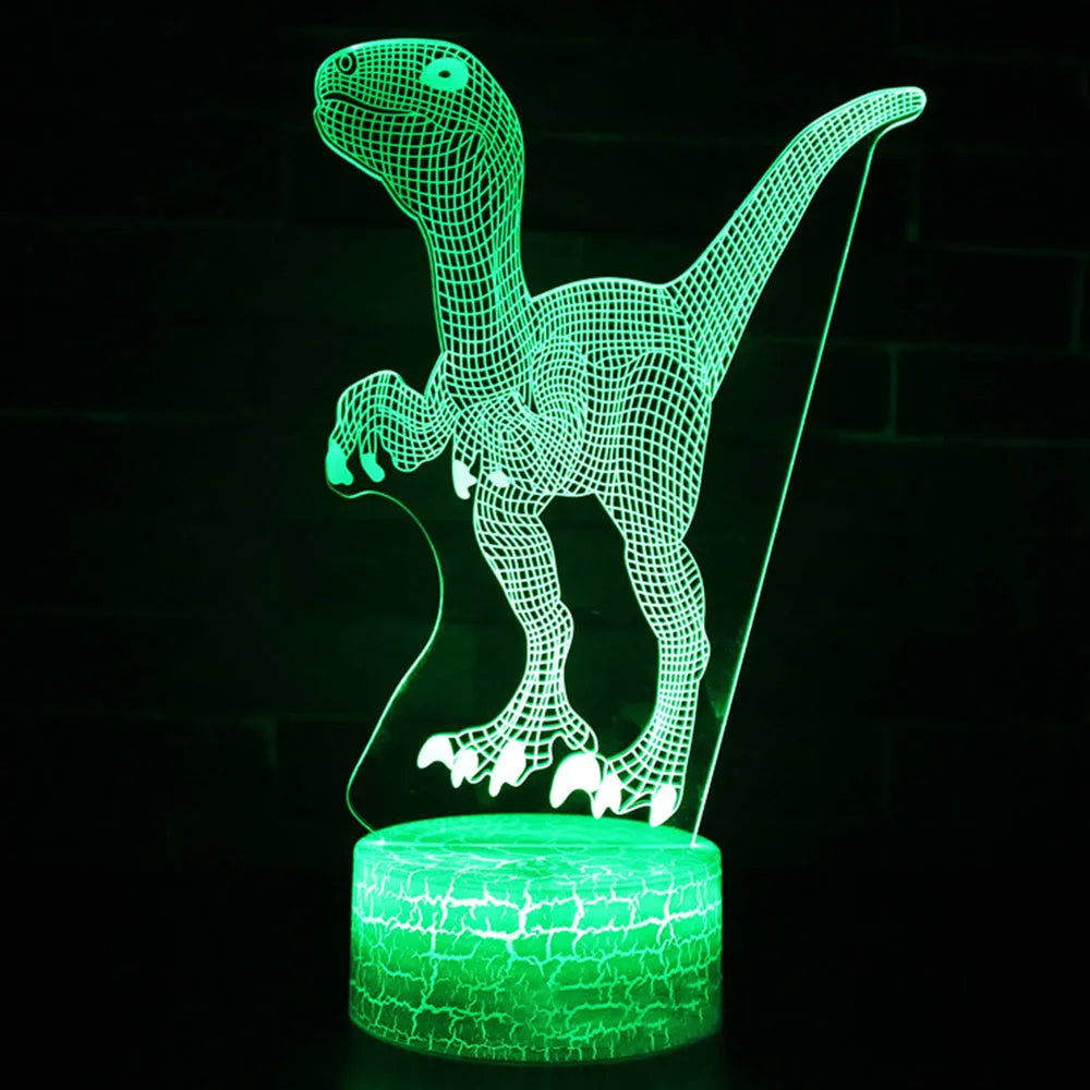 Dinosaur 3D night light with acrylic light guide plate, ABS base, touch switch and remote control option