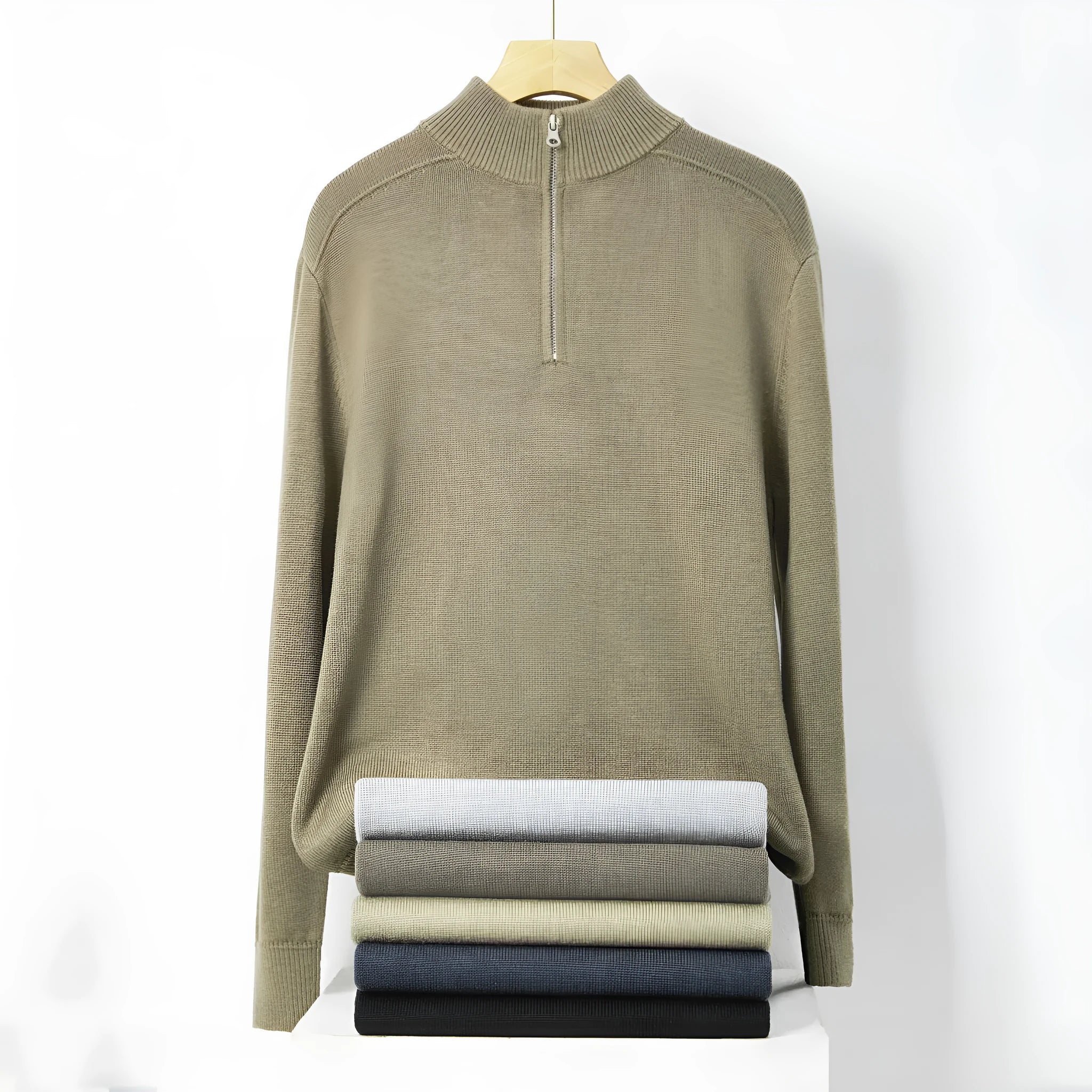Men's casual slim fit wool pullover sweater in neutral colour options with long sleeves