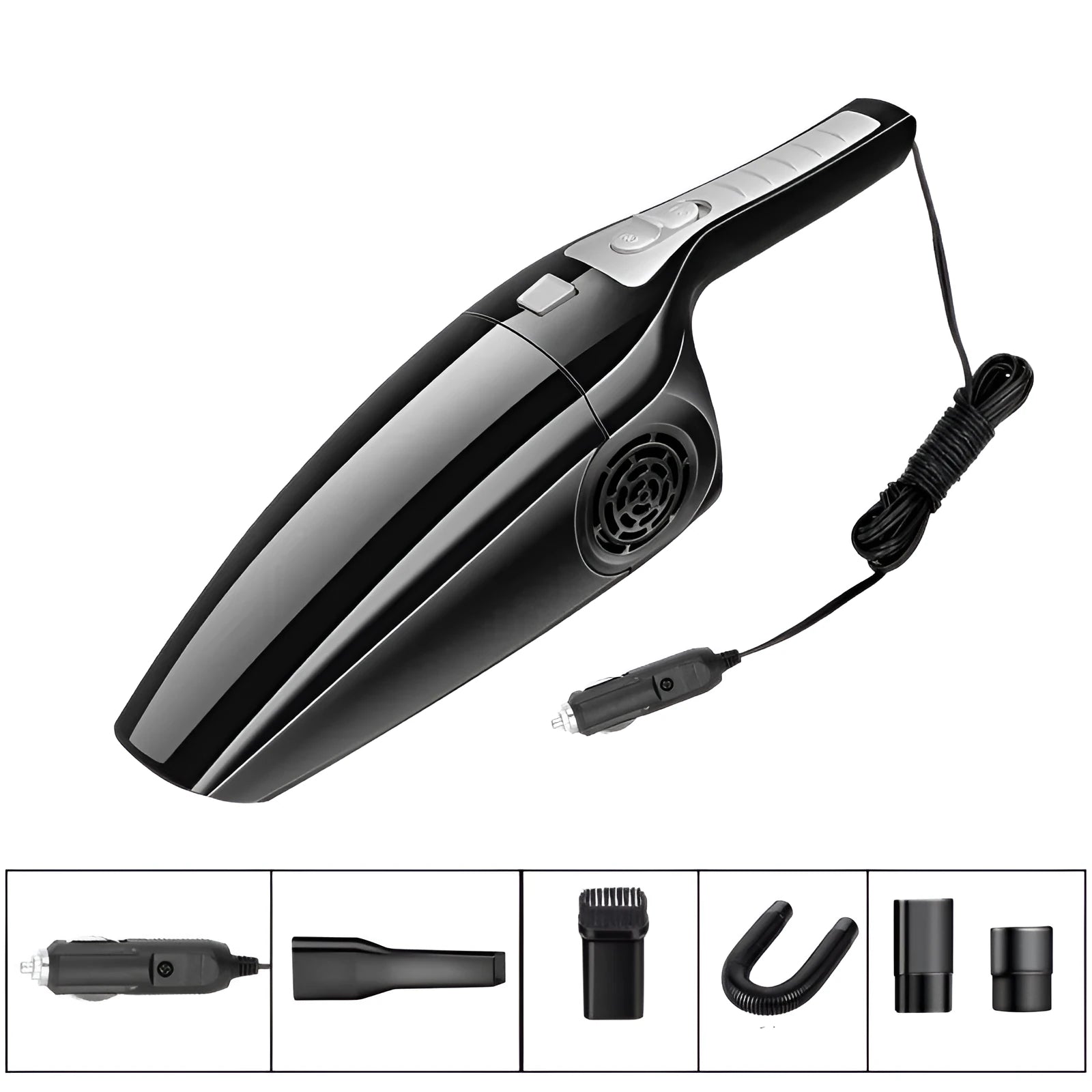 Black and orange car vacuum cleaner with 36cm length for 12V vehicle cleaning