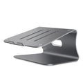 Aluminium laptop cooling bracket in grey or silver with rotary adjustability for mounting fans.
