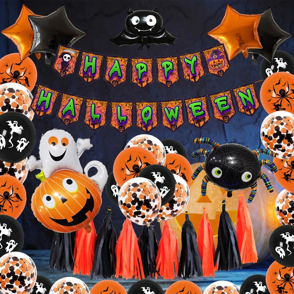 Black and white Halloween spider balloon arch decoration set with latex balloons
