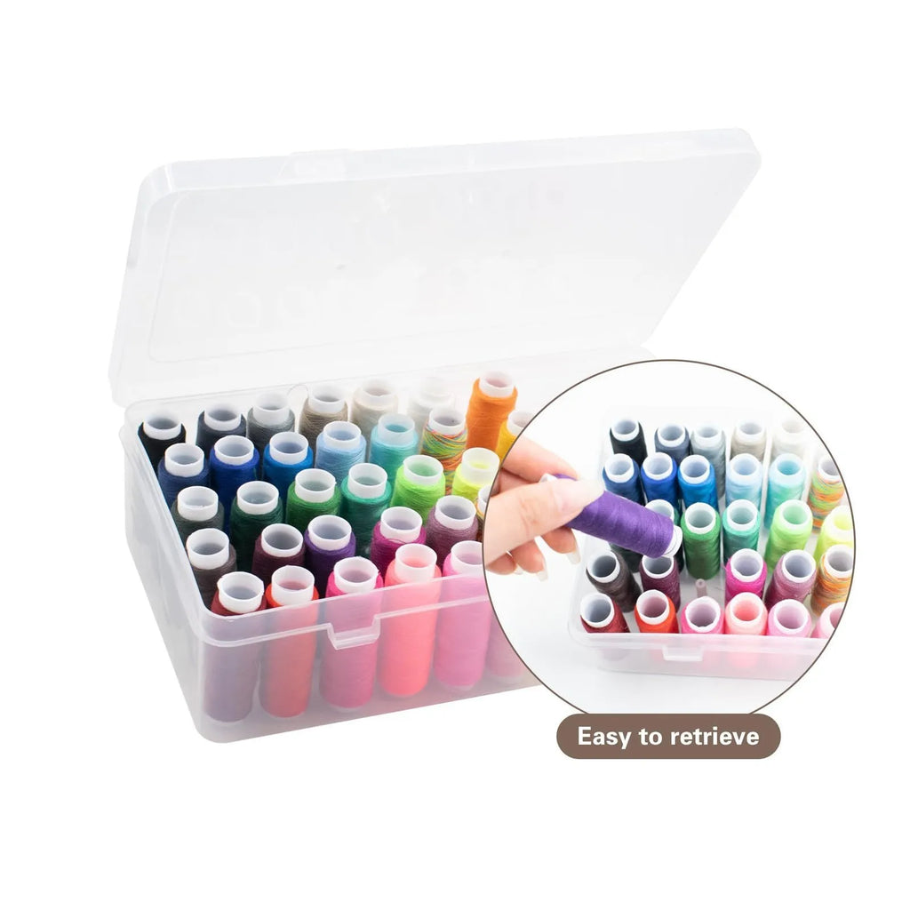 42 compartment transparent plastic storage box for embroidery threads and sewing kit organisation.
