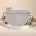 Woman's corduroy shell shoulder bag in beige with outer pocket and shoulder strap