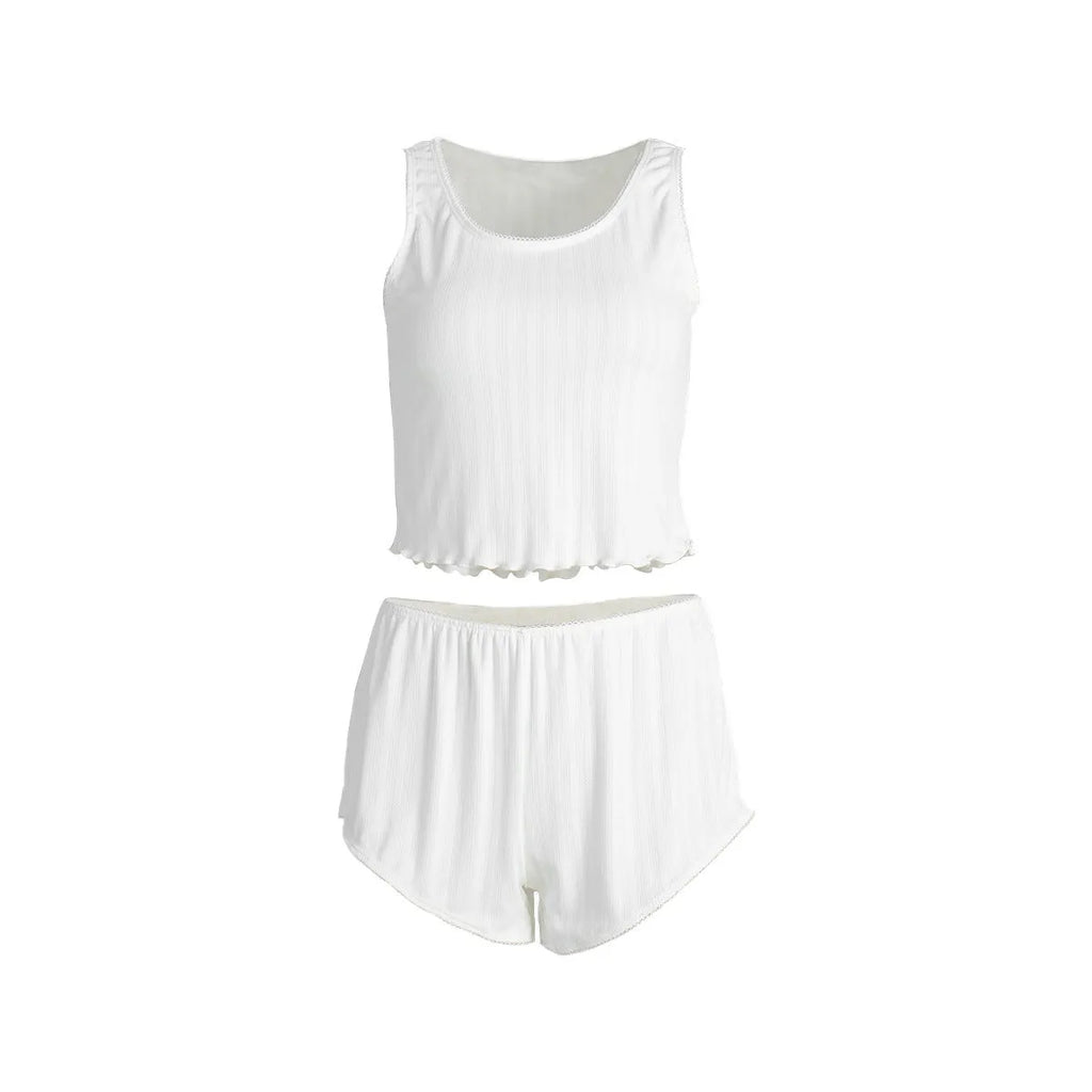 White jacquard vest and shorts pajama set for women, polyester two-piece sleepwear in sizes S, M and L