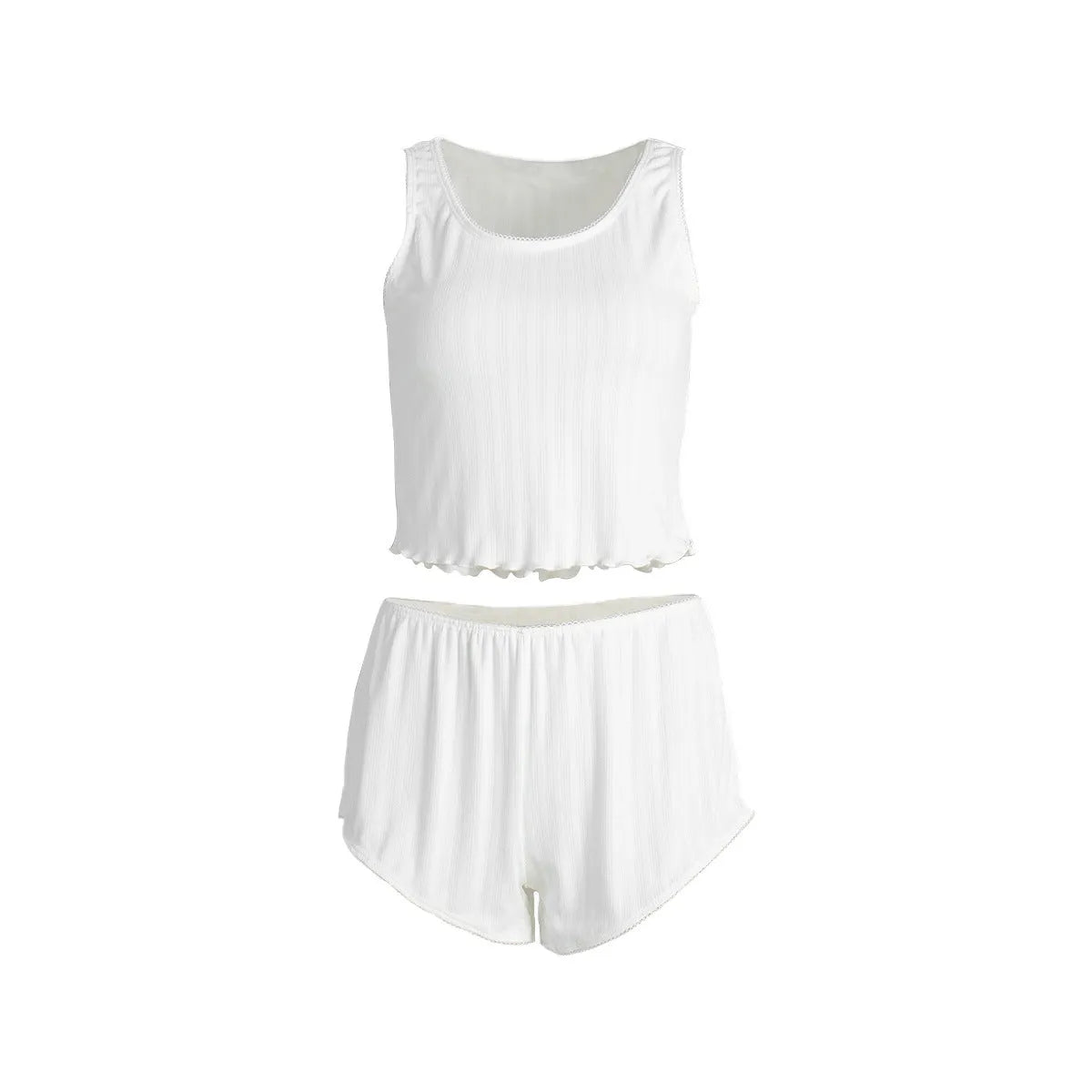 White jacquard vest and shorts pajama set for women, polyester two-piece sleepwear in sizes S, M and L