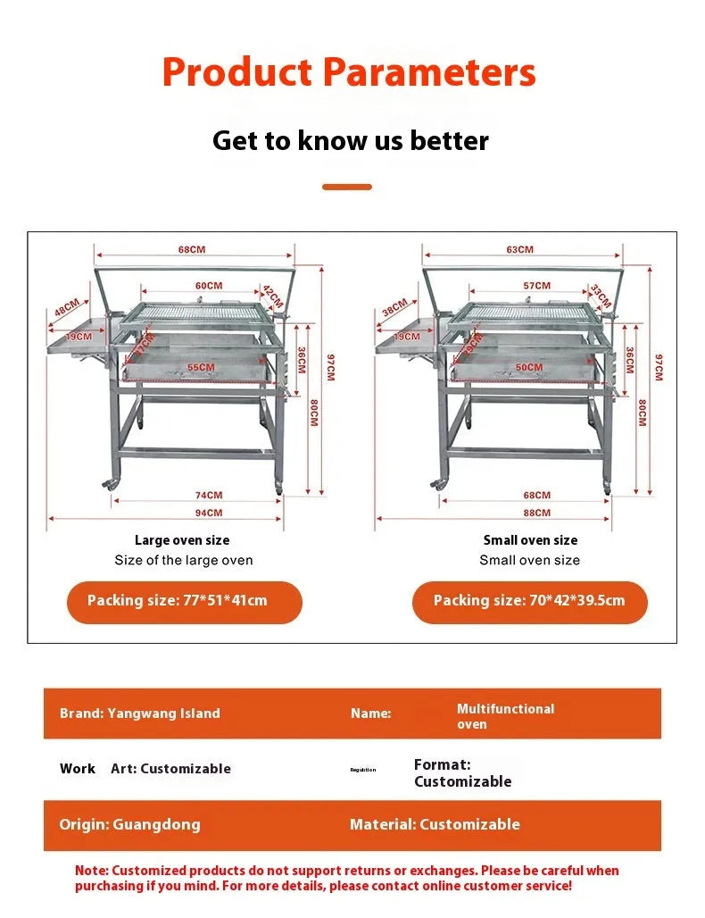 Large foldable charcoal barbecue grill stove for courtyards and outdoor use