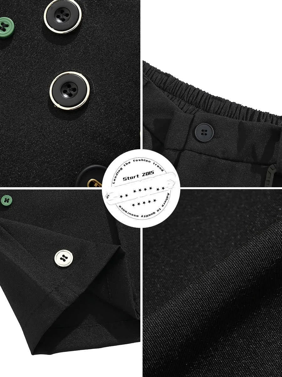 Black men's casual shorts with a button fly and semi-elastic waistband on a plain background.