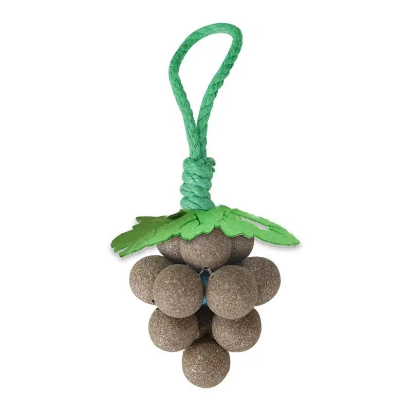 Cotton thread grape cluster cat teaser molar toy in mint, insect gall fruit, or mixed flavour