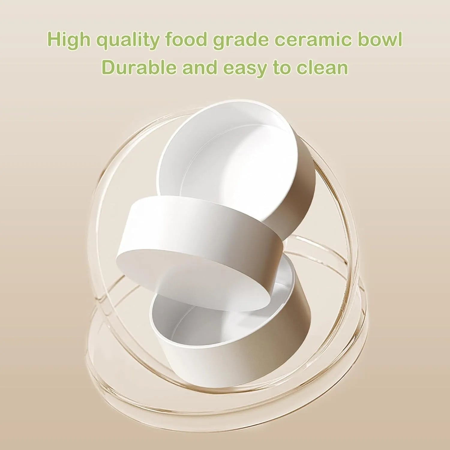 Green ceramic elevated cat bowl set with two bowls on a tilted stand.