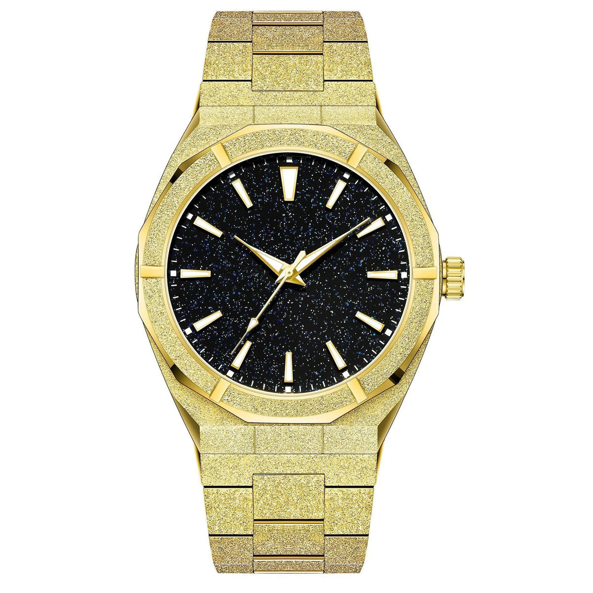 Men's business watch with frosted stainless steel case and luminous hands in silver, gold or black