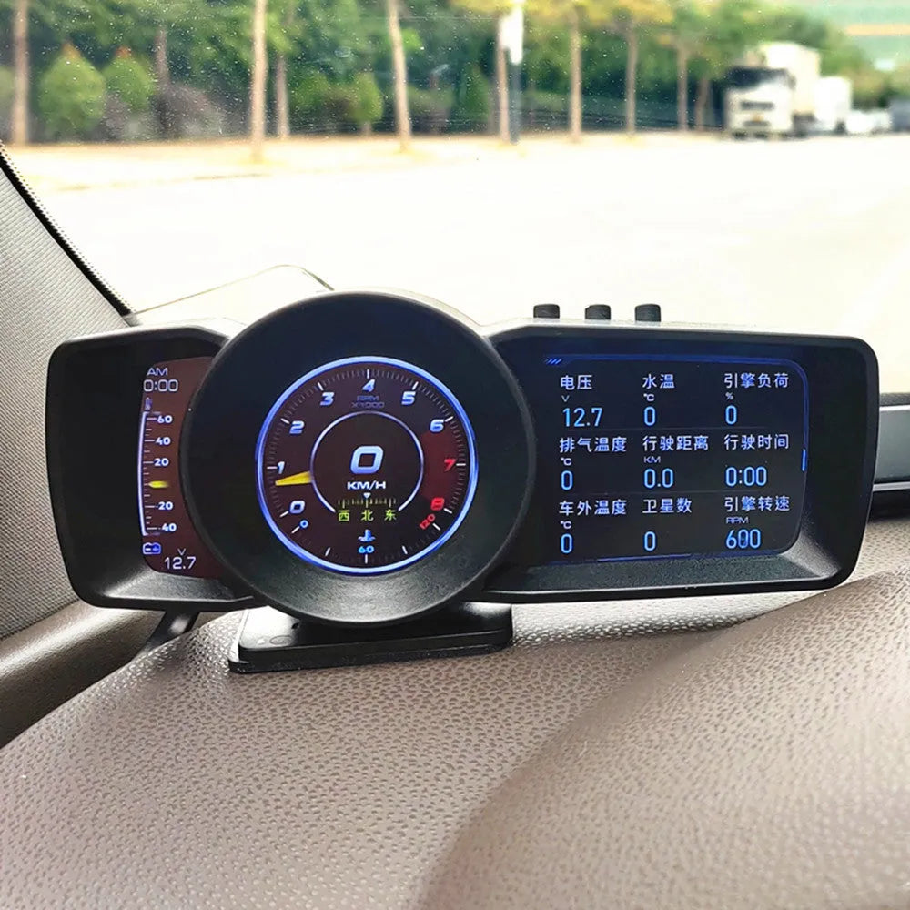 A600 OBDII vehicle diagnostic monitor with GPS BeiDou navigation on dashboard