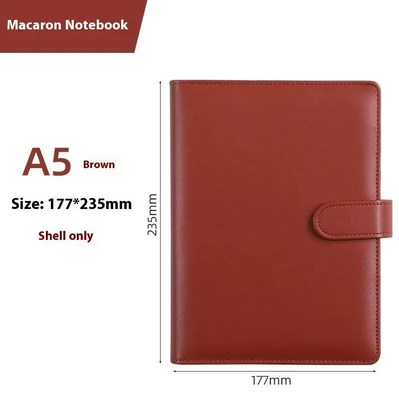 A5 PU leather notebook binder shell with zipper closed, shown in a selection of solid colours.