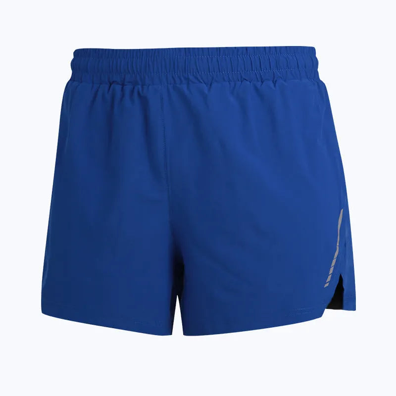 Men's quick-dry marathon running shorts in fluorescent green, showing straight-leg short style.