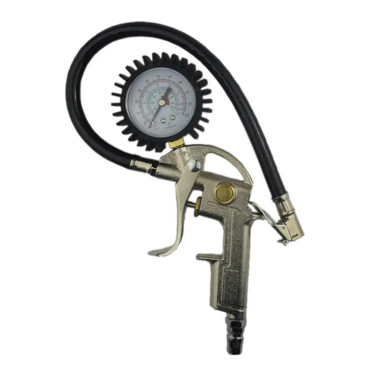 Digital tyre pressure gauge with metal braided hose and silver inflation gun, 200/250 psi, black and silver