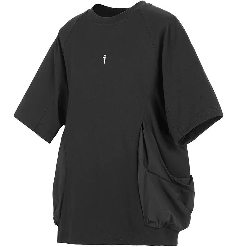 Men's loose grey cotton short sleeve t-shirt with large chest pockets