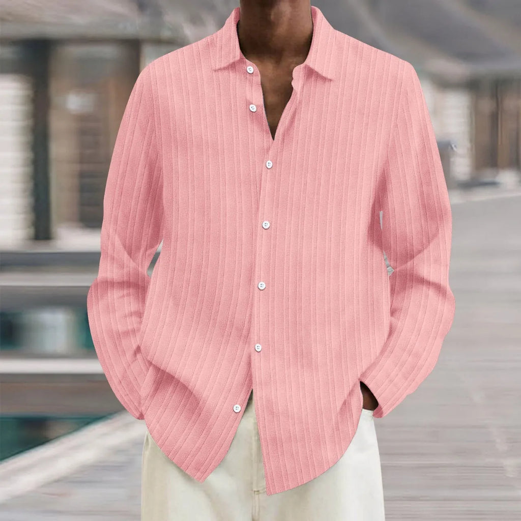 Men's British style striped cardigan with 3D pattern and long sleeves in loose fit design